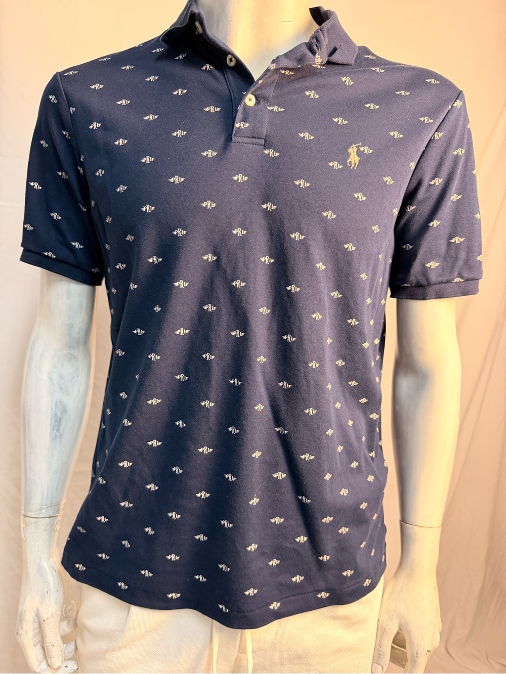 Ralph Lauren Double RL Navy Polo with Cream Motif - Picture 2 of 10